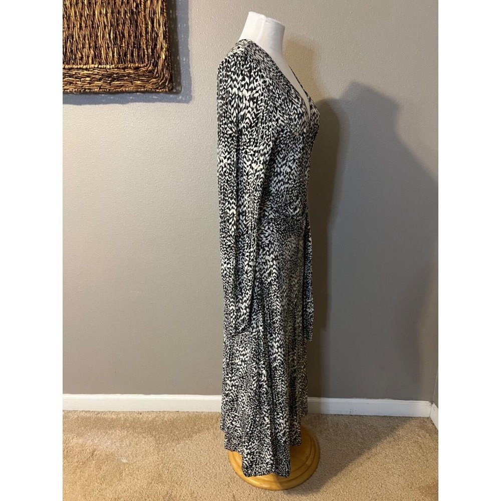Talbots Midi Wrap Dress 10 Black Ivory 3/4 Long Sleeve Career NWT - Picture 7 of 12
